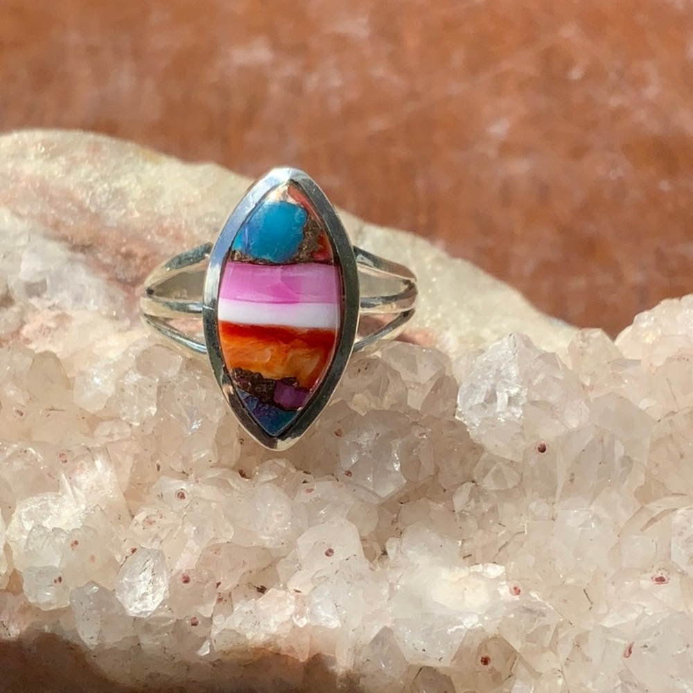 ORANGE KINGMAN DAHLIA TURQUOISE 925 STERLING SILVER RING, SIZE 7